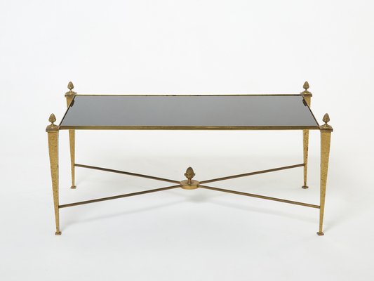 French Gilded Wrought Iron Opaline Coffee Table from Maison Ramsay, 1960s-YJA-1275361