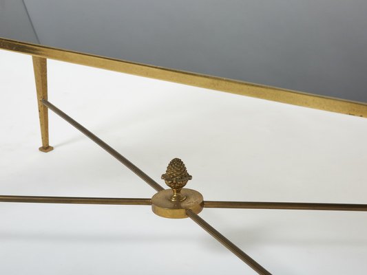 French Gilded Wrought Iron Opaline Coffee Table from Maison Ramsay, 1960s-YJA-1275361