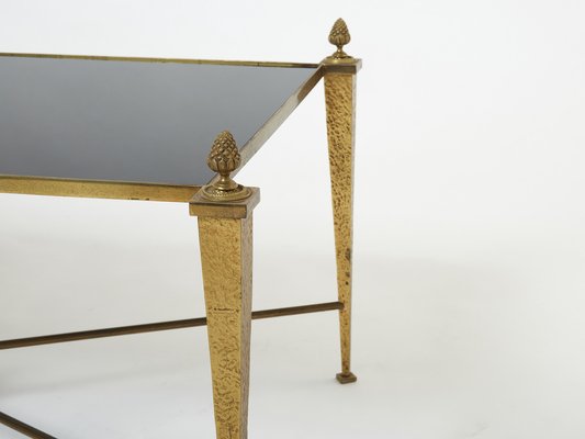 French Gilded Wrought Iron Opaline Coffee Table from Maison Ramsay, 1960s-YJA-1275361