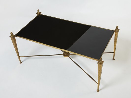 French Gilded Wrought Iron Opaline Coffee Table from Maison Ramsay, 1960s-YJA-1275361