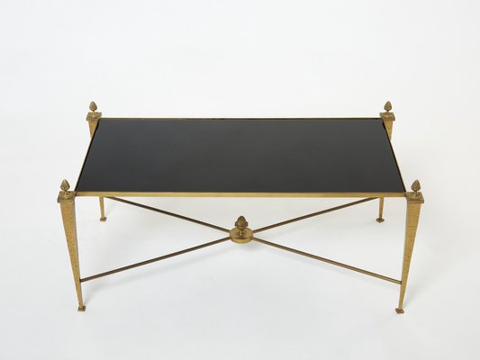 French Gilded Wrought Iron Opaline Coffee Table from Maison Ramsay, 1960s-YJA-1275361