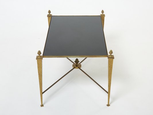 French Gilded Wrought Iron Opaline Coffee Table from Maison Ramsay, 1960s-YJA-1275361