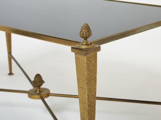 French Gilded Wrought Iron Opaline Coffee Table from Maison Ramsay, 1960s-YJA-1275361