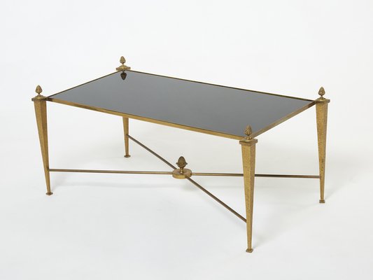 French Gilded Wrought Iron Opaline Coffee Table from Maison Ramsay, 1960s-YJA-1275361