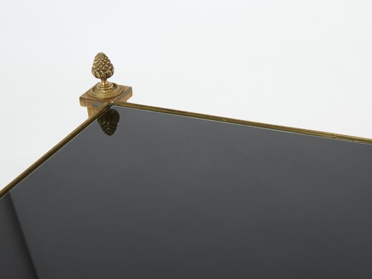 French Gilded Wrought Iron Opaline Coffee Table from Maison Ramsay, 1960s-YJA-1275361