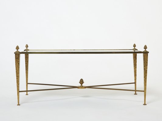 French Gilded Wrought Iron Opaline Coffee Table from Maison Ramsay, 1960s-YJA-1275361