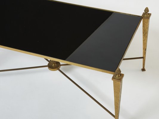 French Gilded Wrought Iron Opaline Coffee Table from Maison Ramsay, 1960s-YJA-1275361