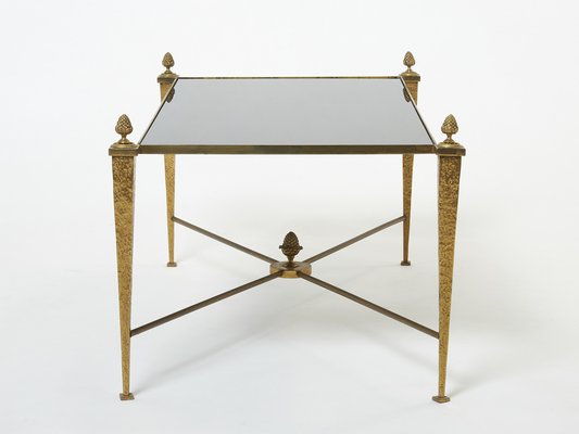 French Gilded Wrought Iron Opaline Coffee Table from Maison Ramsay, 1960s-YJA-1275361