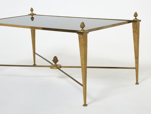 French Gilded Wrought Iron Opaline Coffee Table from Maison Ramsay, 1960s-YJA-1275361