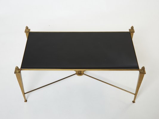 French Gilded Wrought Iron Opaline Coffee Table from Maison Ramsay, 1960s-YJA-1275361