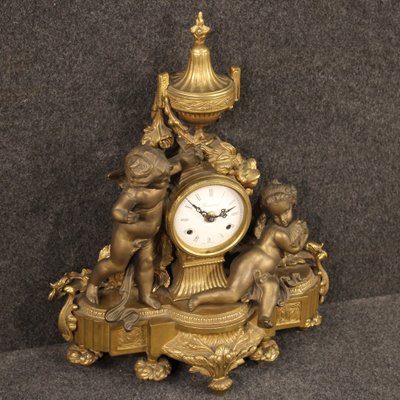 French Gilt Bronze and Antimony Clock, 1950s-RP-725776