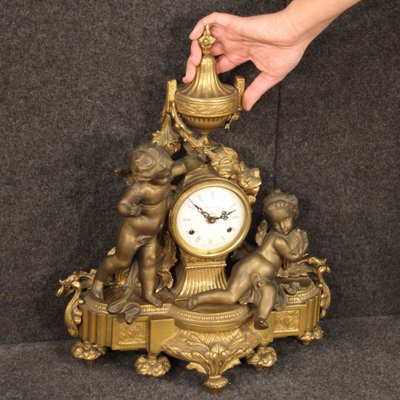 French Gilt Bronze and Antimony Clock, 1950s-RP-725776