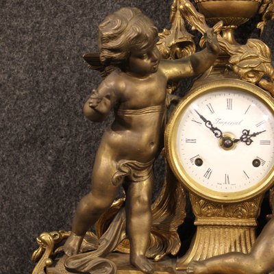 French Gilt Bronze and Antimony Clock, 1950s-RP-725776