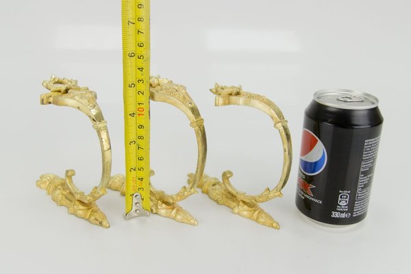 French Gilt Bronze Curtain Tiebacks or Curtain Holders, Set of 3-KEG-799414