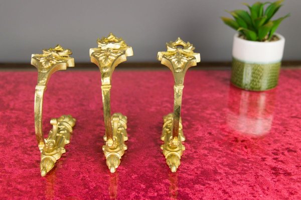 French Gilt Bronze Curtain Tiebacks or Curtain Holders, Set of 3-KEG-799414