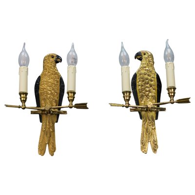 French Gilt Bronze Parrot Wall Sconces, 1970s, Set of 2-KEG-1398793