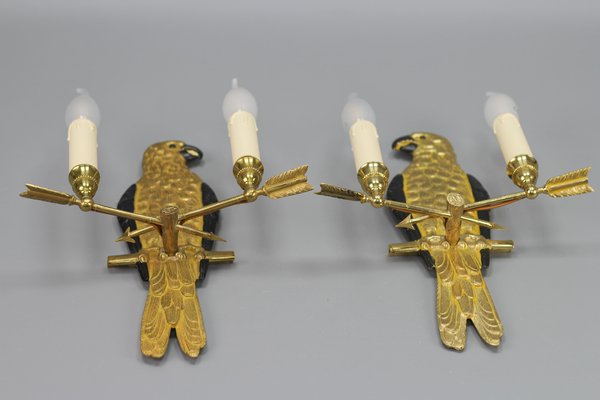 French Gilt Bronze Parrot Wall Sconces, 1970s, Set of 2-KEG-1398793