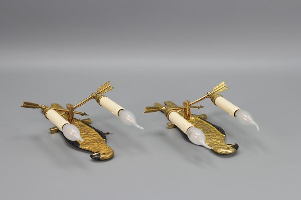 French Gilt Bronze Parrot Wall Sconces, 1970s, Set of 2-KEG-1398793