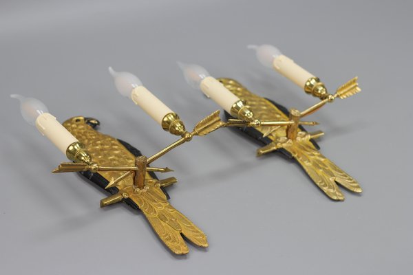 French Gilt Bronze Parrot Wall Sconces, 1970s, Set of 2-KEG-1398793