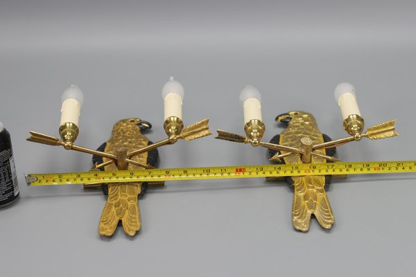 French Gilt Bronze Parrot Wall Sconces, 1970s, Set of 2-KEG-1398793