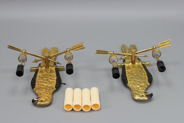 French Gilt Bronze Parrot Wall Sconces, 1970s, Set of 2-KEG-1398793