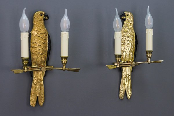 French Gilt Bronze Parrot Wall Sconces, 1970s, Set of 2-KEG-1398793