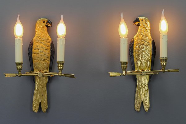 French Gilt Bronze Parrot Wall Sconces, 1970s, Set of 2-KEG-1398793