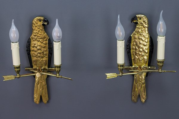 French Gilt Bronze Parrot Wall Sconces, 1970s, Set of 2-KEG-1398793