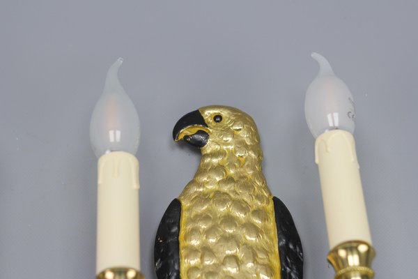 French Gilt Bronze Parrot Wall Sconces, 1970s, Set of 2-KEG-1398793