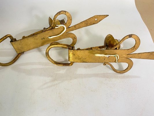 French Gilt Iron Sconces, 20th Century, Set of 2-UR-1722752