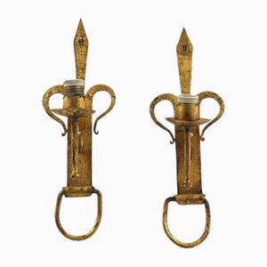 French Gilt Iron Sconces, 20th Century, Set of 2-UR-1722752