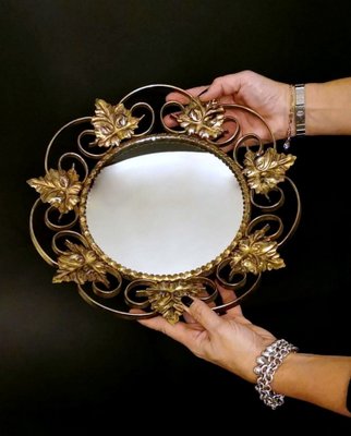 French Gilt Metal Mirror with Vine Leaves-QRS-1260895