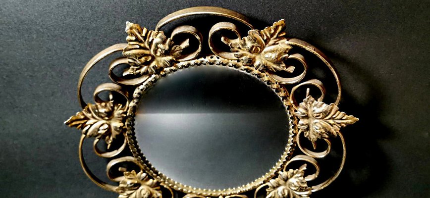 French Gilt Metal Mirror with Vine Leaves-QRS-1260895