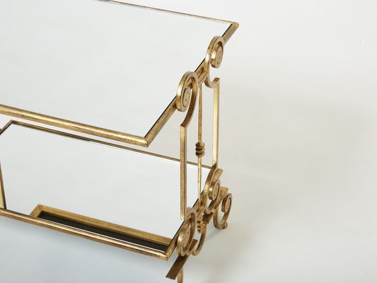 French Gilt Wrought Iron Mirror Two-Tier End Tables, 1950s, Set of 2-YJA-1384071