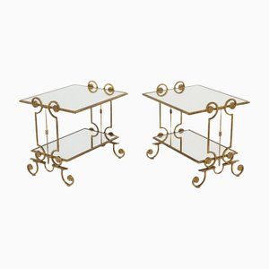 French Gilt Wrought Iron Mirror Two-Tier End Tables, 1950s, Set of 2-YJA-1384071