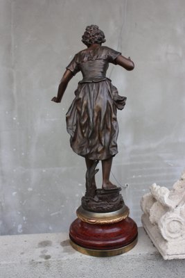 French Girl on Wood Base Statue by Rancoulet-UWJ-1172960