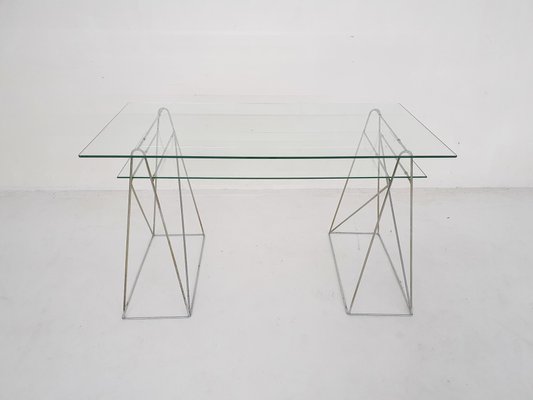 French Glass and Metal Desk, 1970s-ZO-1779746