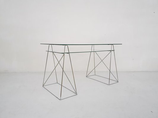 French Glass and Metal Desk, 1970s-ZO-1779746