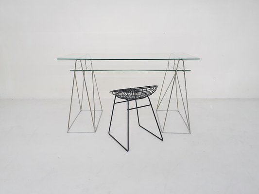 French Glass and Metal Desk, 1970s-ZO-1779746