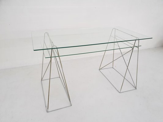 French Glass and Metal Desk, 1970s-ZO-1779746