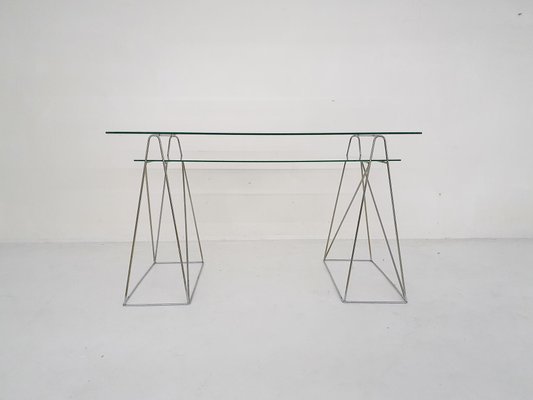 French Glass and Metal Desk, 1970s-ZO-1779746