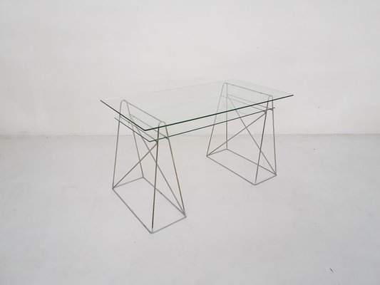 French Glass and Metal Desk, 1970s-ZO-1779746