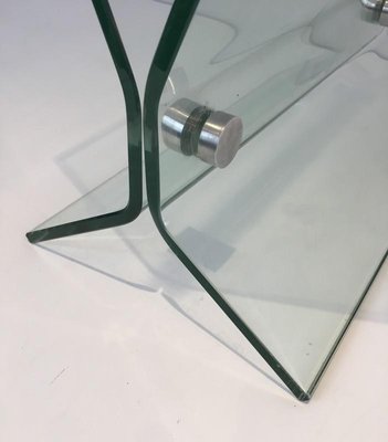 French Glass & Brushed Steel Magazine Rack in the Style of François Arnal, 1970s-BA-697579