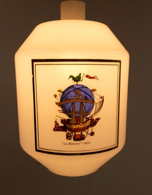 French Glass Ceiling Pendant Depicting Three Hot Air Balloons, Mid-20th Century-RIU-1263687