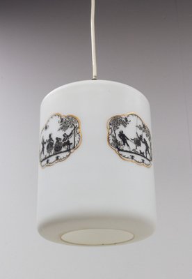 French Glass Ceiling Pendant Depicting Two Romantic Scenes, Mid-20th Century-RIU-1263672