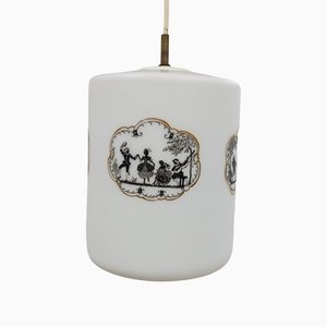 French Glass Ceiling Pendant Depicting Two Romantic Scenes, Mid-20th Century-RIU-1263672