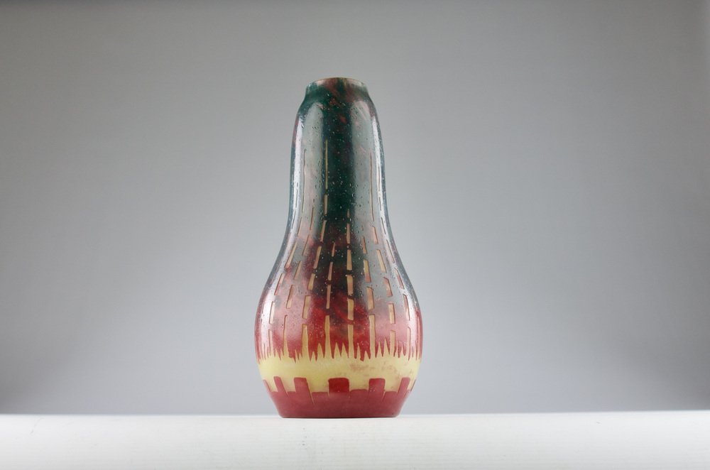 French Glass Oblong Chicory Vase, 1920s