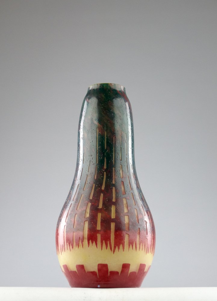 French Glass Oblong Chicory Vase, 1920s