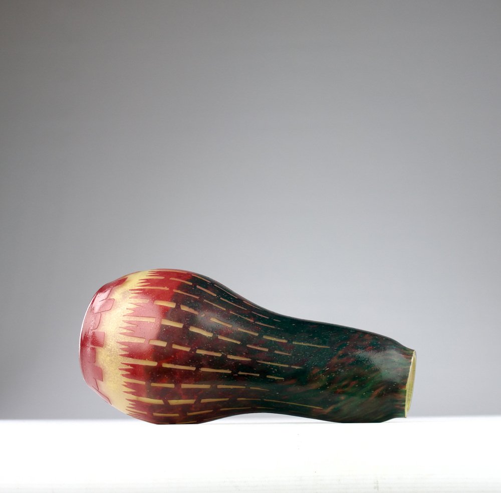 French Glass Oblong Chicory Vase, 1920s