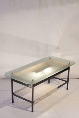 French Glass & Steel Light Coffee Table by Robert Mathieu, 1950s-WEQ-1143755